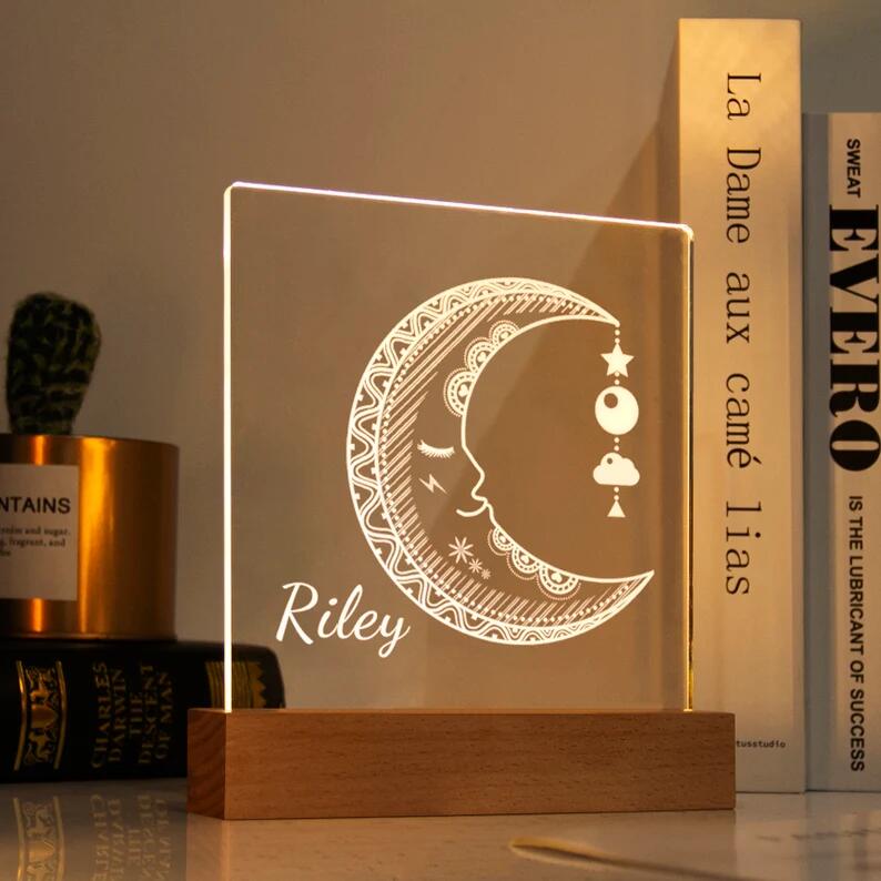 Cute Moon Night Light - Personalized Name Night Lights for Kids