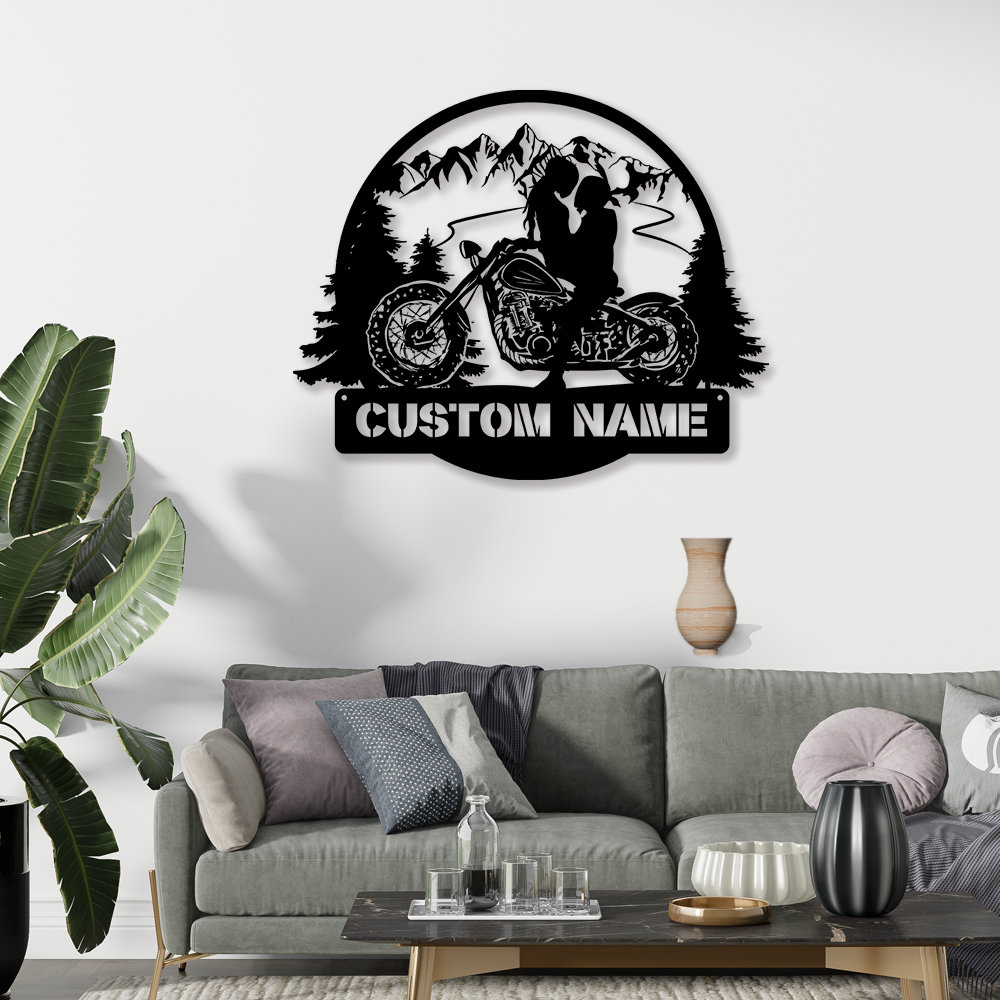 Personalized Dirt Bike Couple Mountain Metal Wall Art Strip