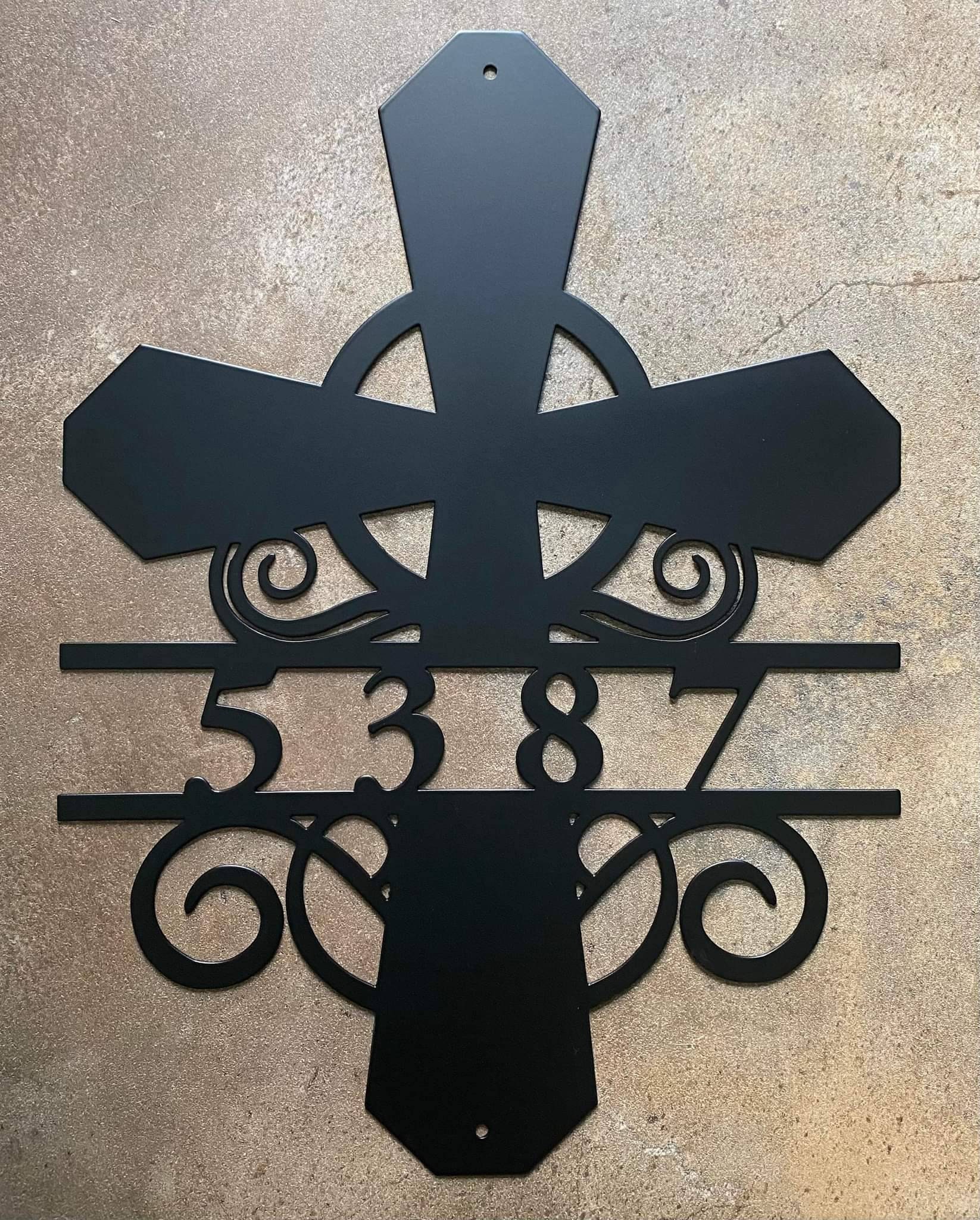 Personalized address plate with cross and dove metal door number