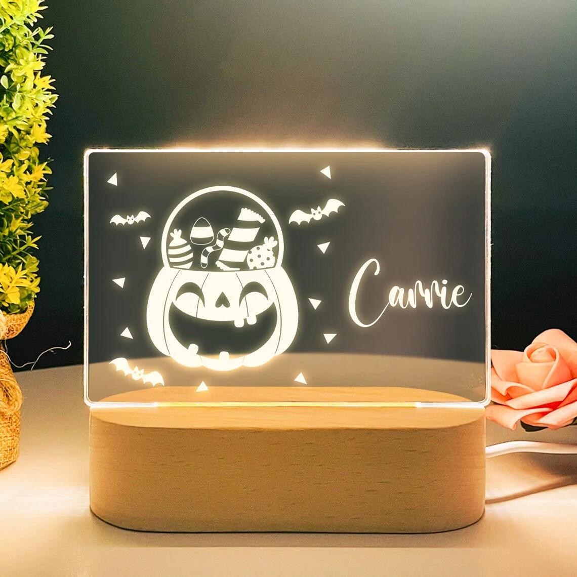 Pumpkin Lamp Custom Name Night Light