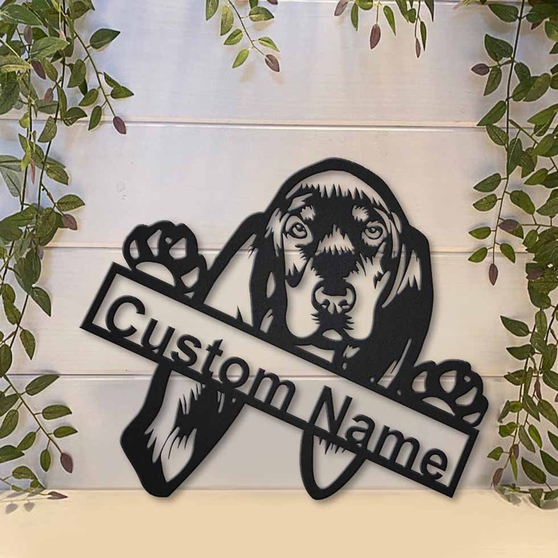 Personalized Black And Tan Coonhound Metal Sign Art
