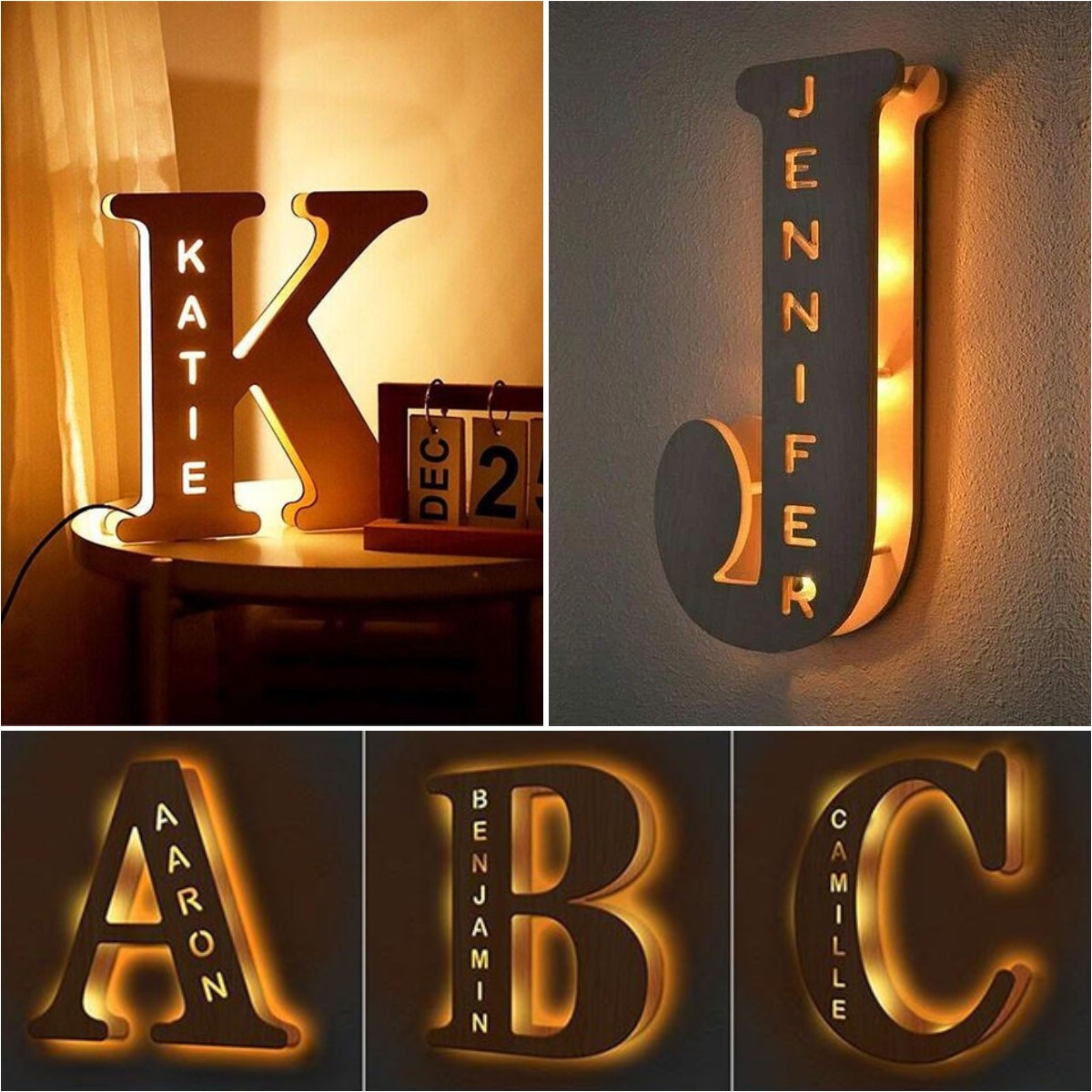 🎁 Customized Wood Engraved Name Wall Lamp