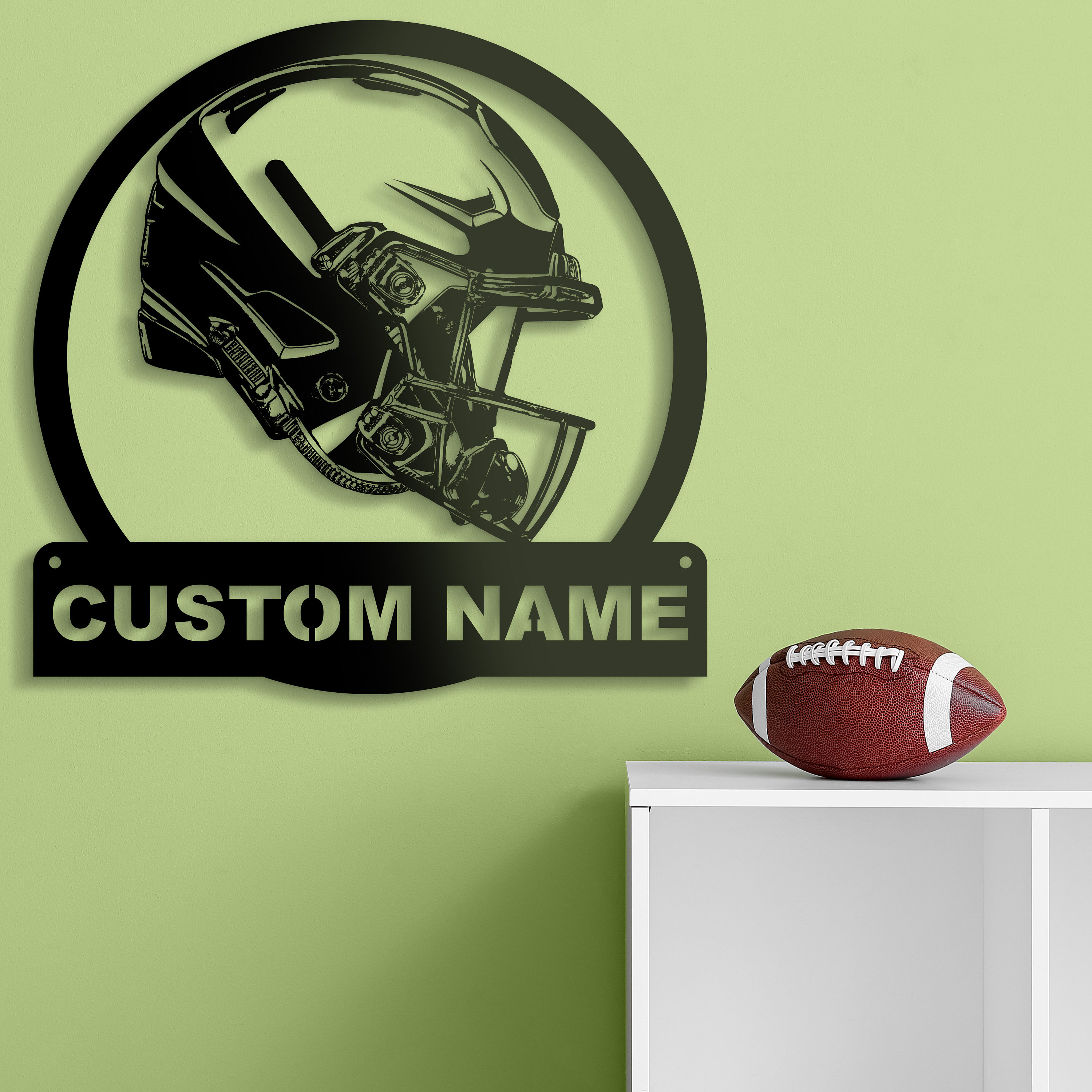 Personalized soccer helmet decorative wall art