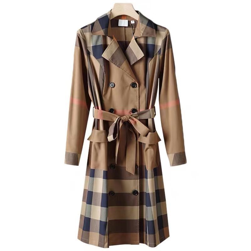 Plaid trench Double-Breasted Trench Coats