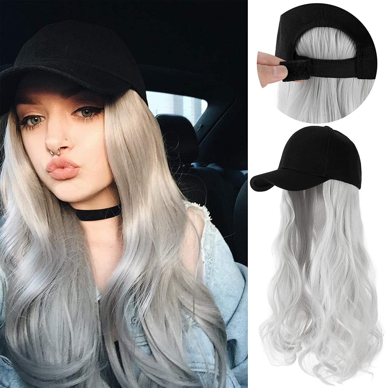 Baseball Hat Wig with Long Wave Hair Extension For Women