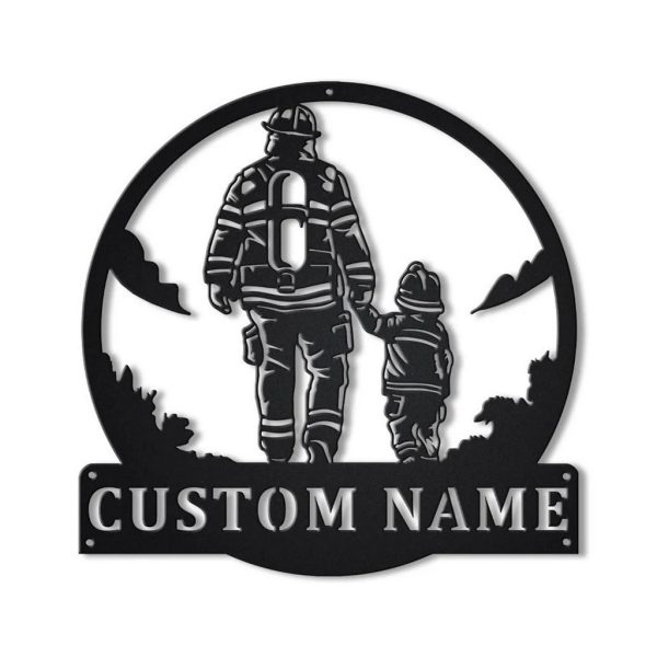 Personalized Firefighter Father And Son Metal Sign