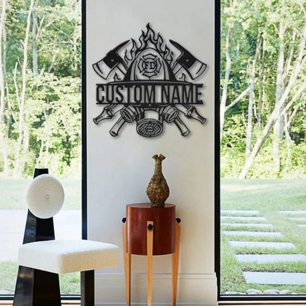 Personalized Firefighter Helmet Metal Sign Fire Department Decor Gift for Fireman