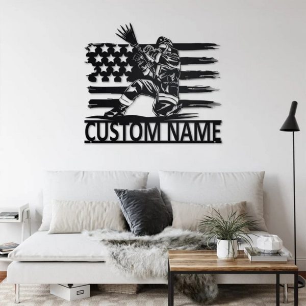 Personalized US Fire Fighter Metal Sign Custom Name Fireman Gift for Dad