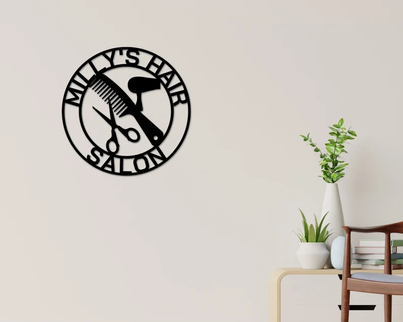 Custom Hair Salon Metal Name Sign Barber Shop