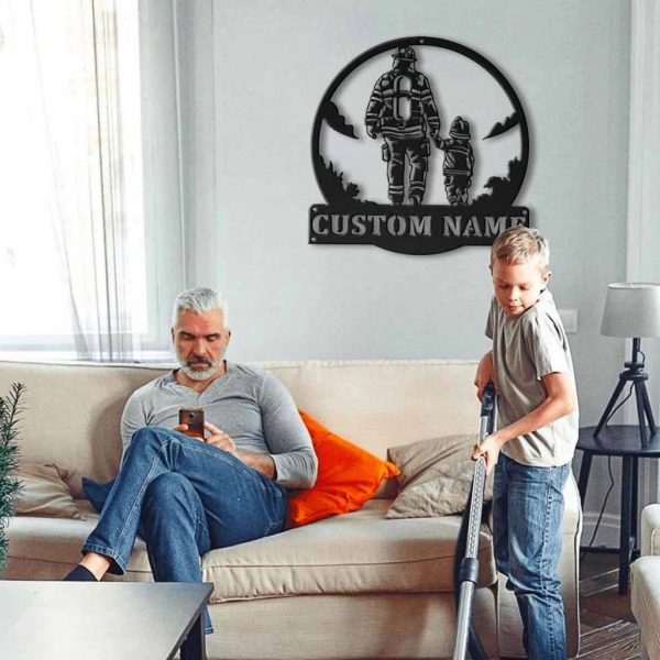 Personalized Firefighter Father And Son Metal Sign