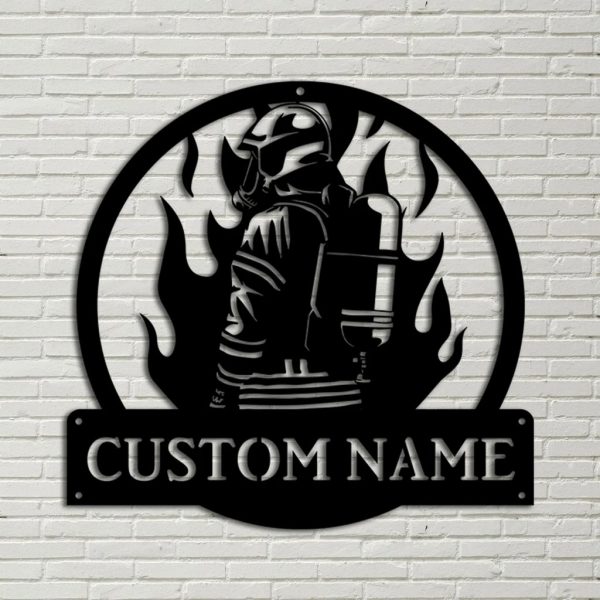 Personalized Fireman Firefighter Metal Sign Custom Name Fire Fighter Gift for Man