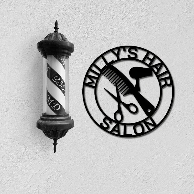 Custom Hair Salon Metal Name Sign Barber Shop