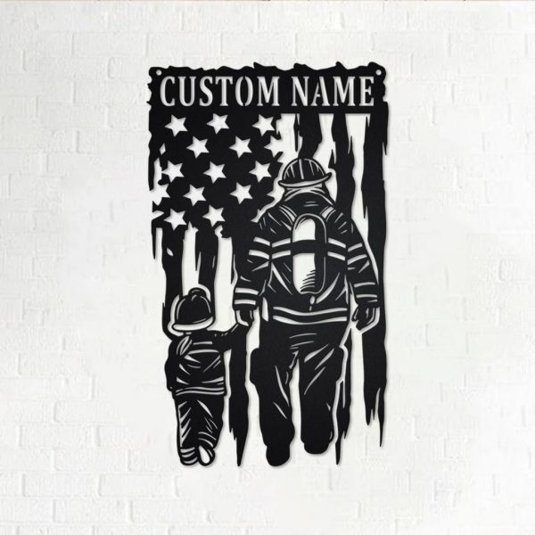 [Copy]Personalized US Fire Fighter Metal Wall Art Custom Fireman Name Sign Gift for Dad