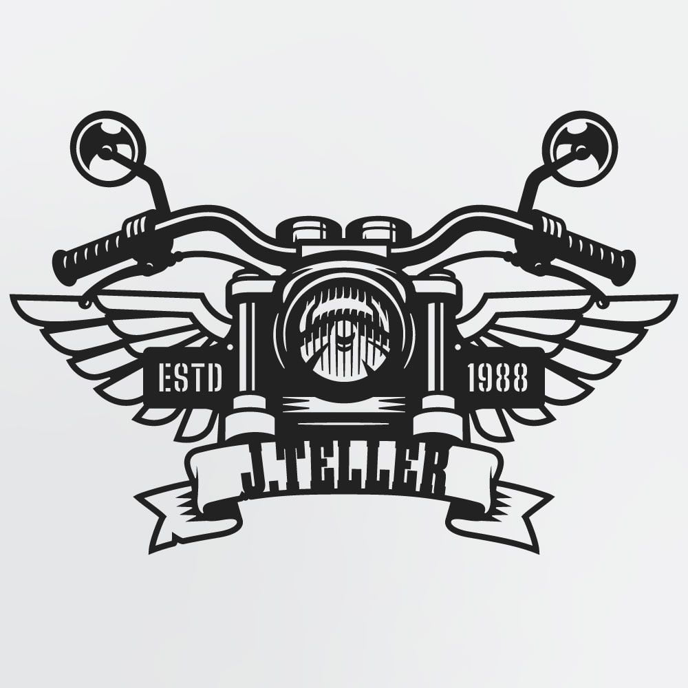Motorcycle Metal Art With Handlebars, Wings, Custom Name & Date