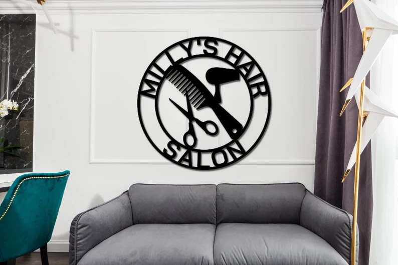 Custom Hair Salon Metal Name Sign Barber Shop