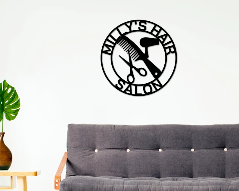 Custom Hair Salon Metal Name Sign Barber Shop