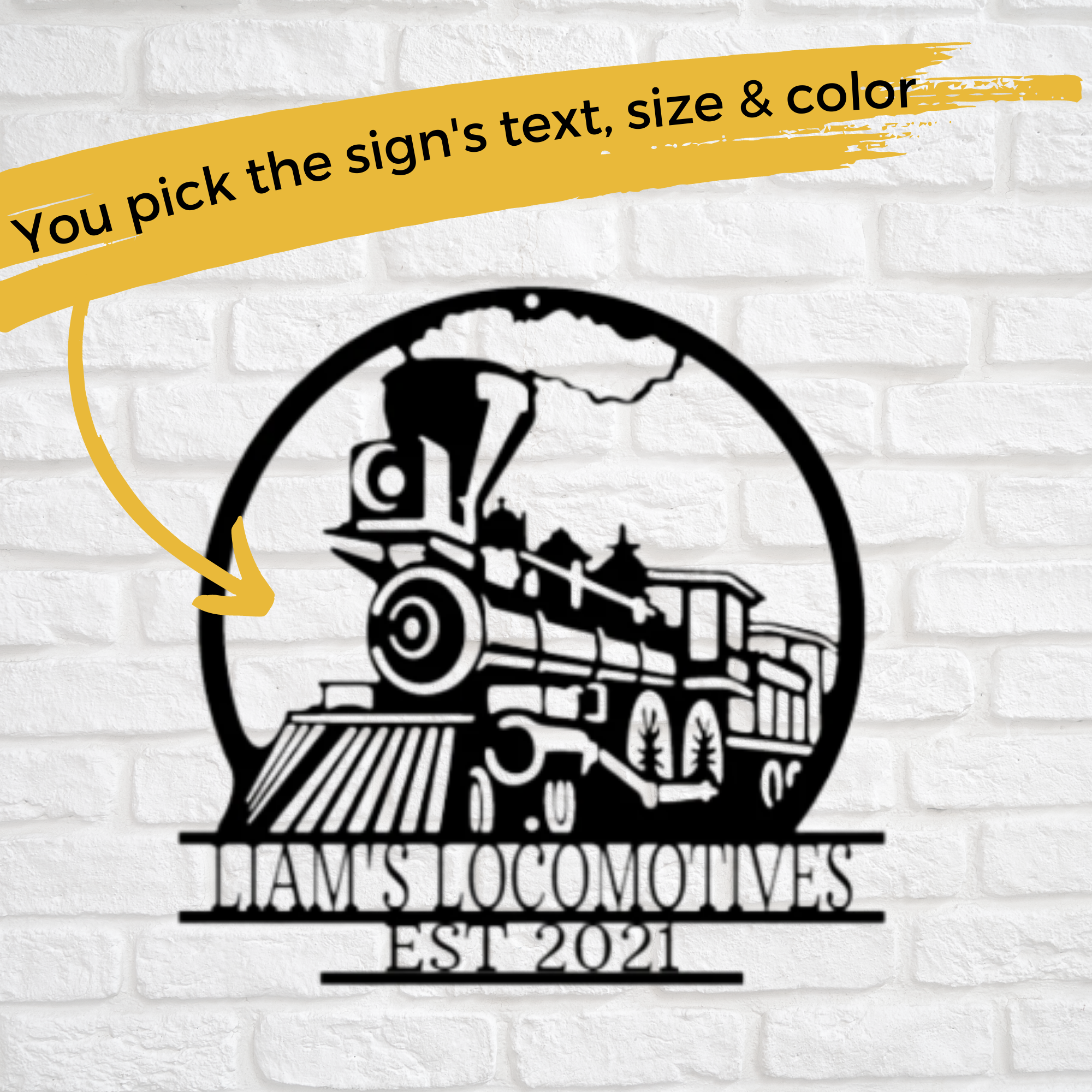 Train Sign - Personalized Metal Name Sign - Old Fashion Train Monogram