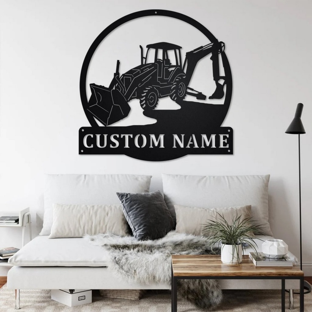 Personalized Backhoe Truck Metal Name Sign Home Decor Gift for Truck Drivers