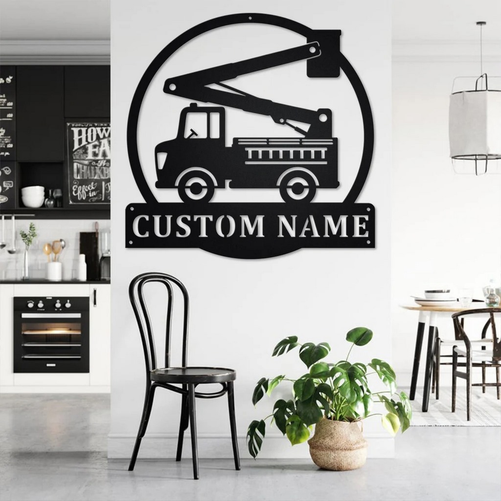 Personalized Bucket Truck Metal Name Sign Home Decor Gift for Truck Drivers