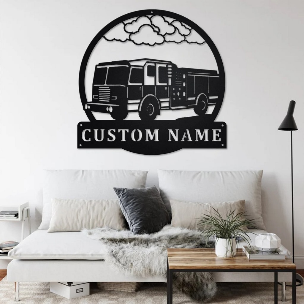 Personalized Fire Truck Metal Name Sign Home Decor Gift for Truck Drivers
