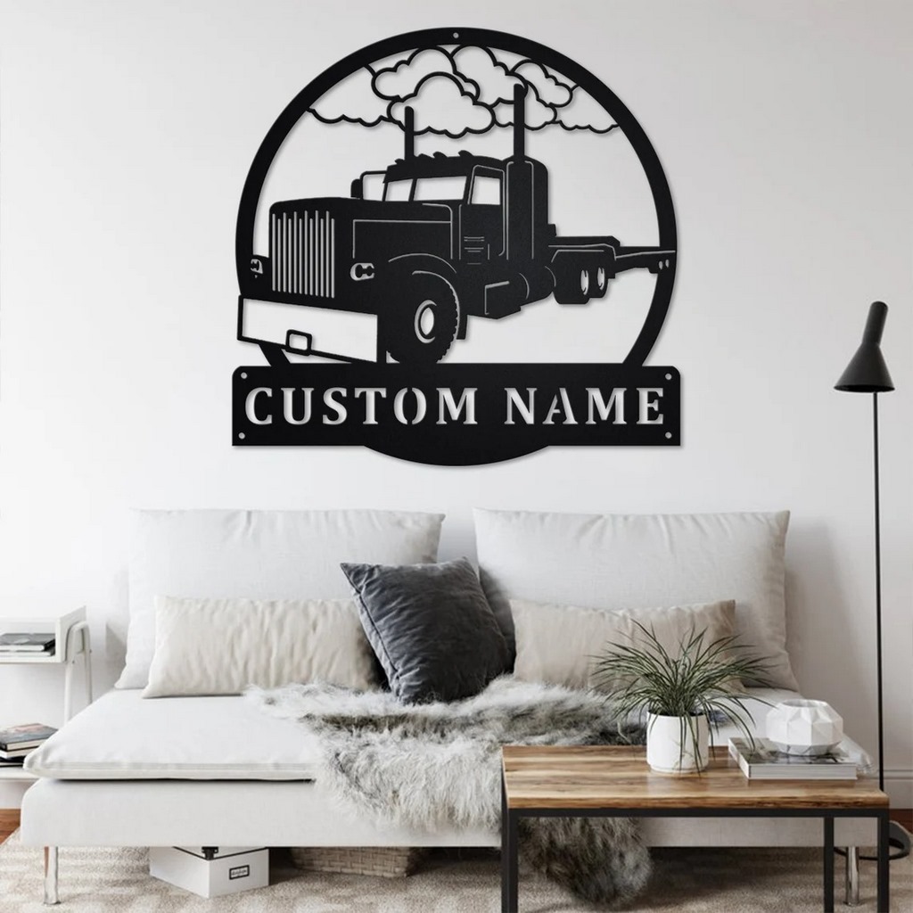 Personalized Flatbed Semi Truck Metal Name Sign Home Decor Gift for Truck Drivers