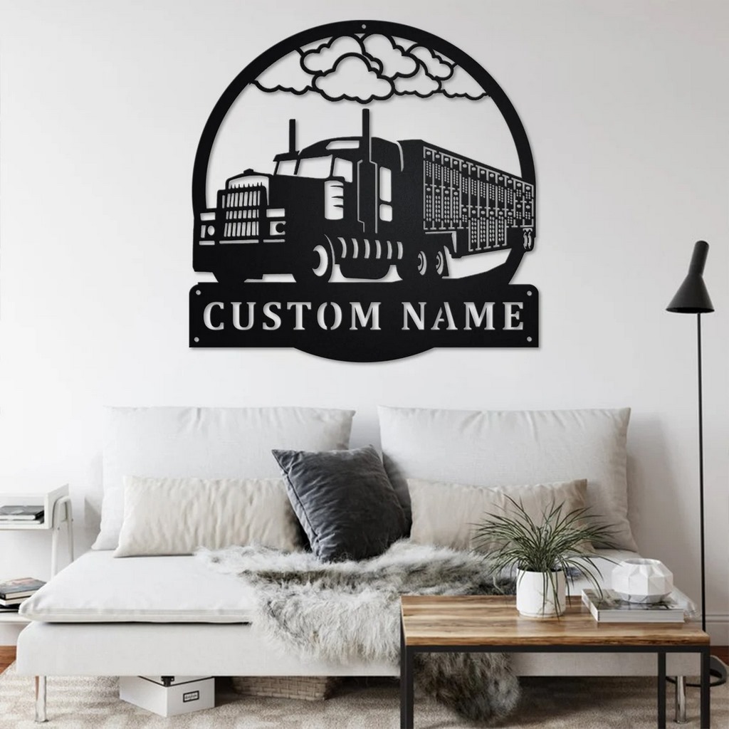 Personalized Livestock Semi Truck Metal Name Sign Home Decor Gift for Truck Drivers