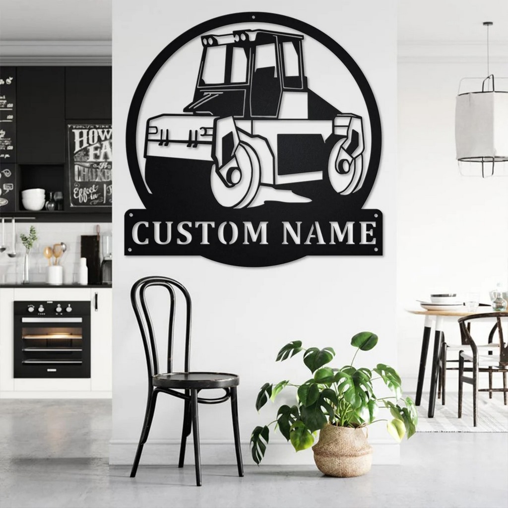 Personalized Road Roller Truck Metal Name Sign Home Decor Gift for Truck Drivers
