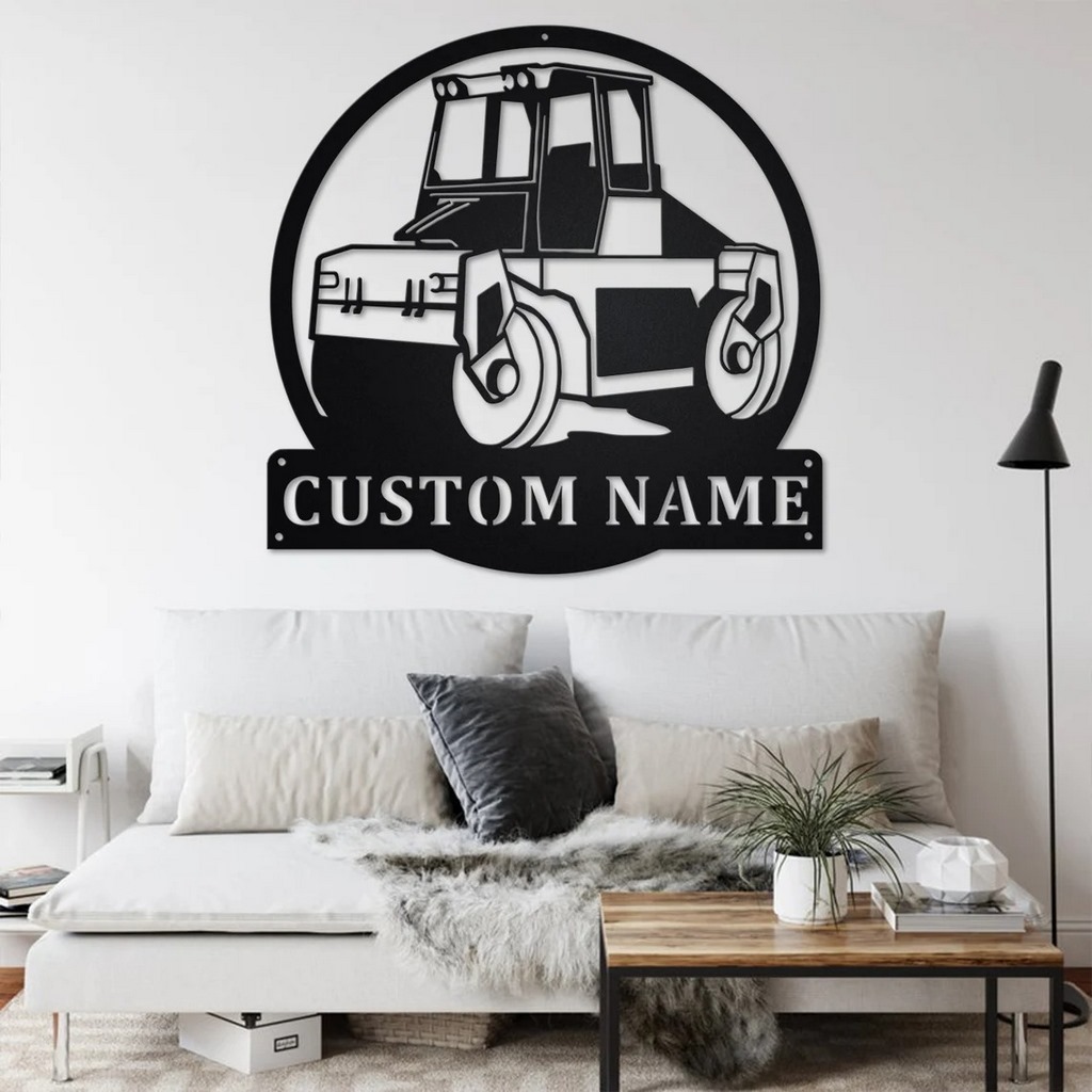 Personalized Road Roller Truck Metal Name Sign Home Decor Gift for Truck Drivers