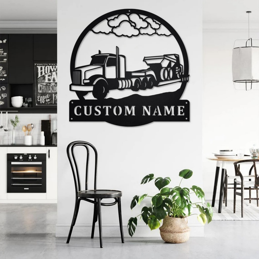 Personalized Semi Dump Truck Metal Name Sign Home Decor Gift for Truck Drivers