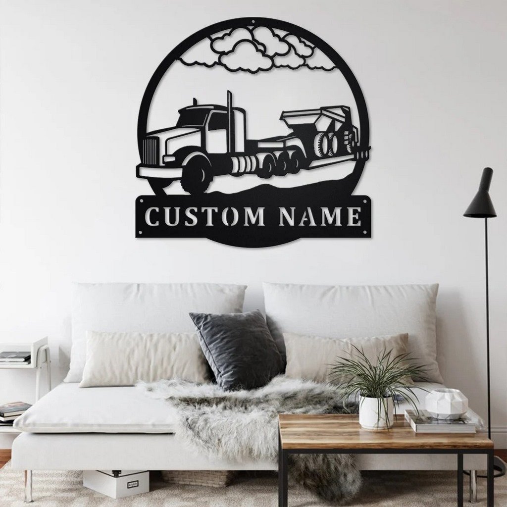 Personalized Semi Dump Truck Metal Name Sign Home Decor Gift for Truck Drivers