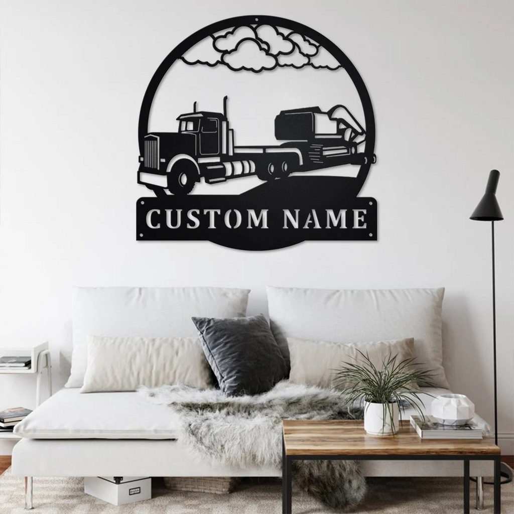 Personalized Semi Excavator Truck Metal Name Sign Home Decor Gift for Truck Drivers
