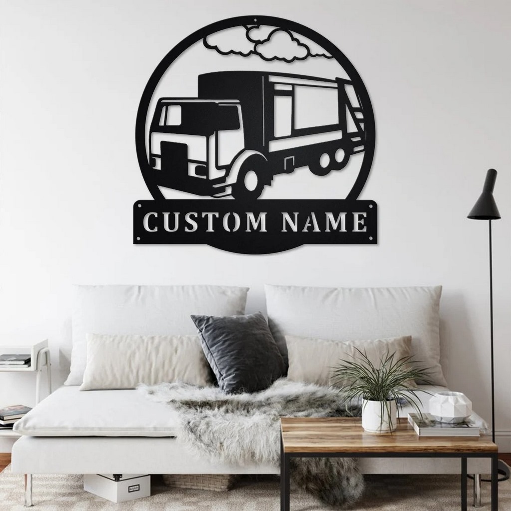 Personalized Side Garbage Truck Metal Name Sign Home Decor Gift for Truck Drivers