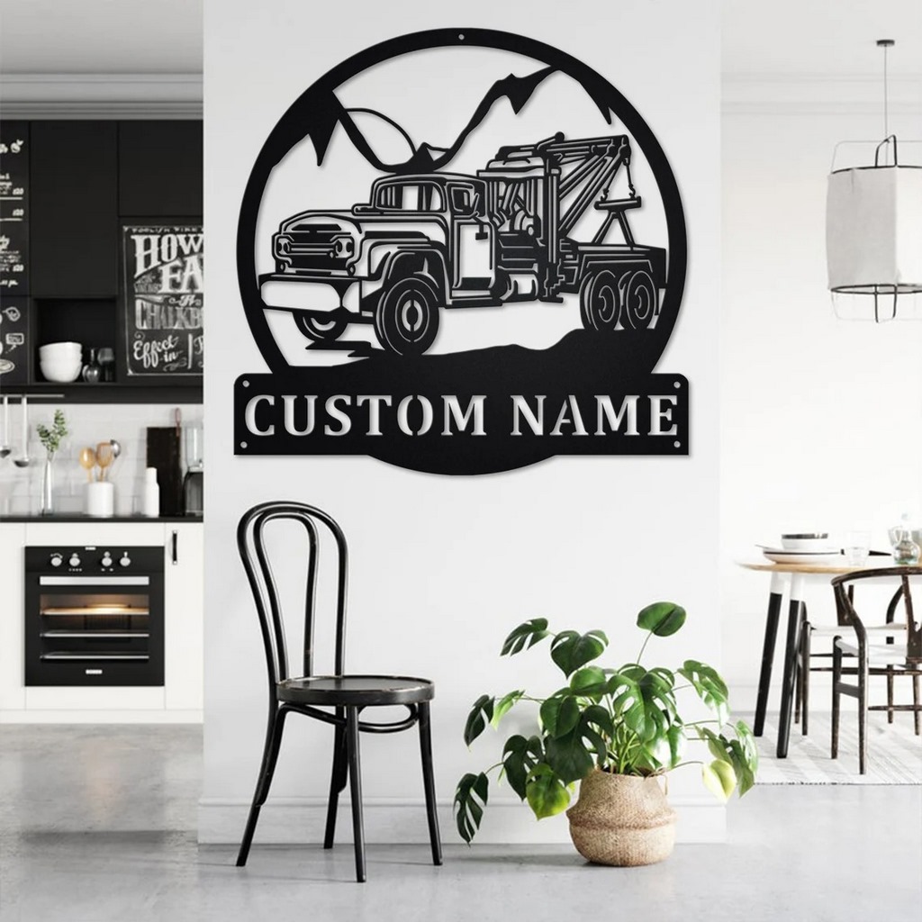 Personalized Tow Truck Metal Name Sign Home Decor Gift for Truck Drivers