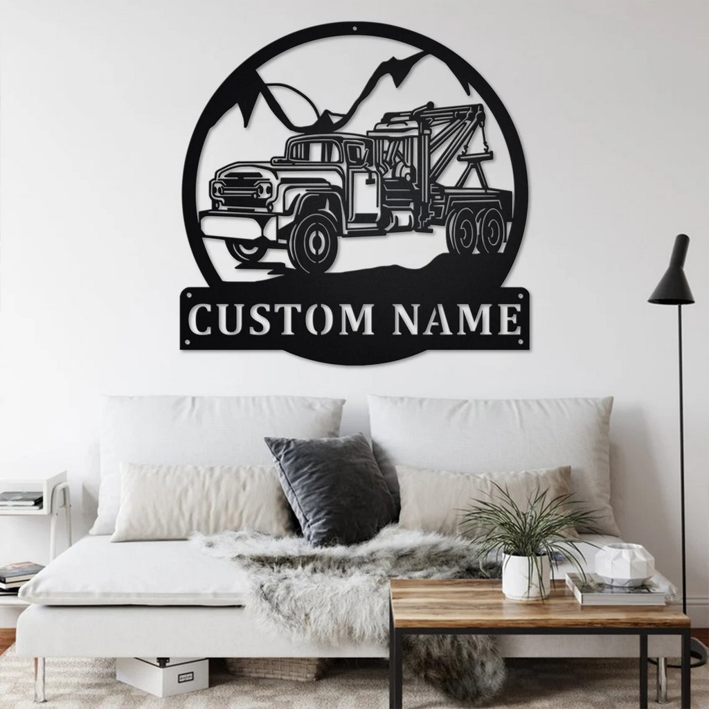 Personalized Tow Truck Metal Name Sign Home Decor Gift for Truck Drivers