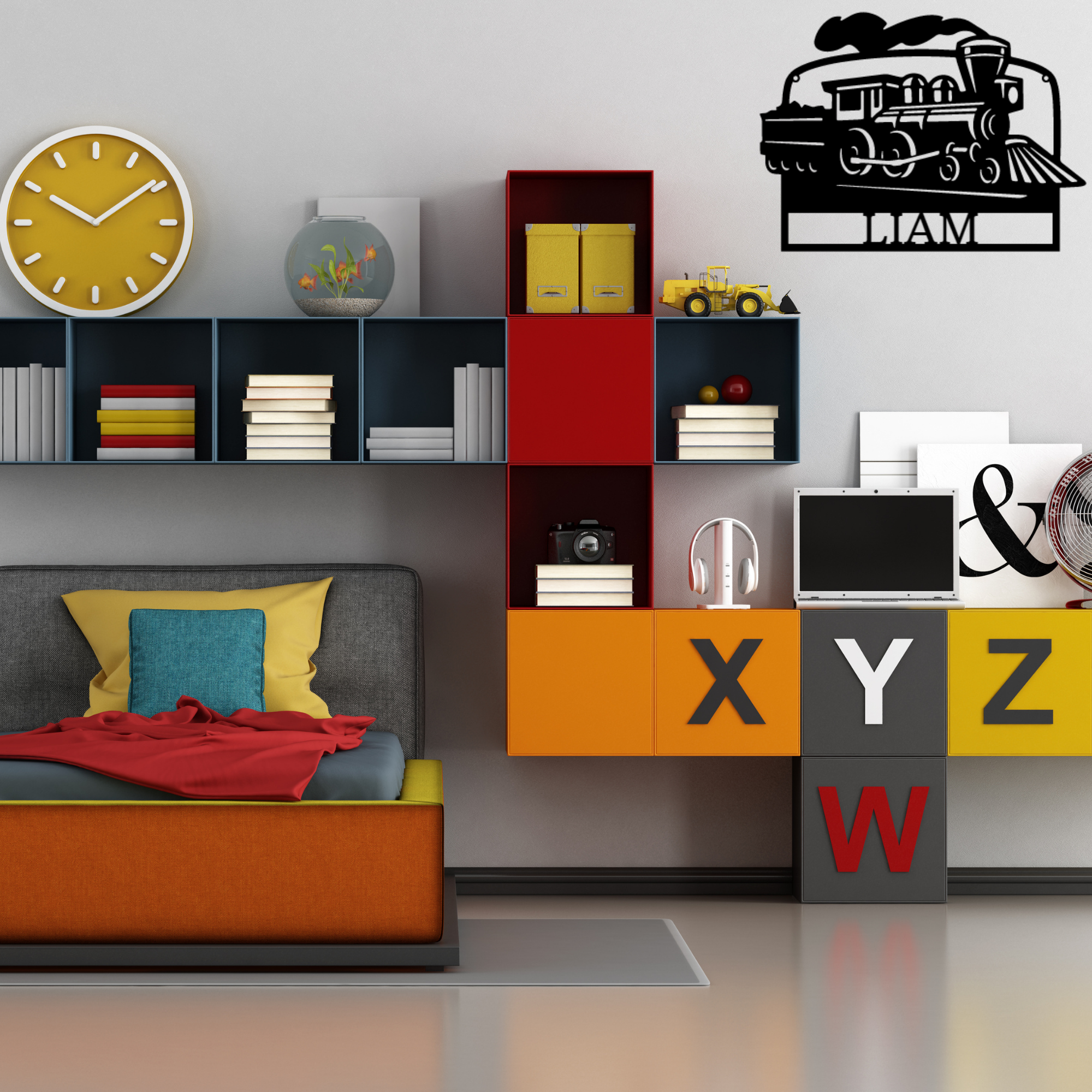 Train Sign- Personalized Metal  Name Sign - Coal Train Monogram