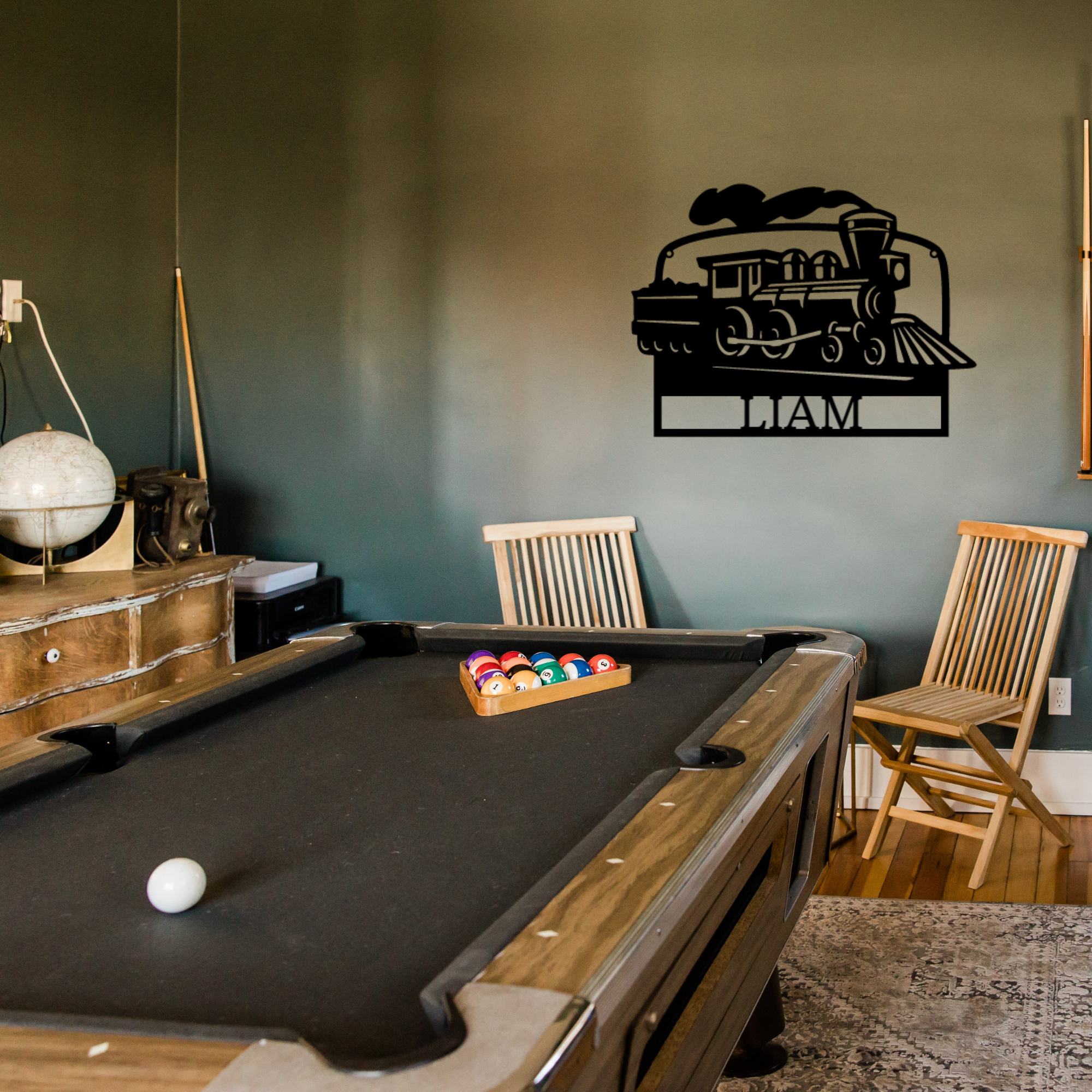 Train Sign- Personalized Metal  Name Sign - Coal Train Monogram