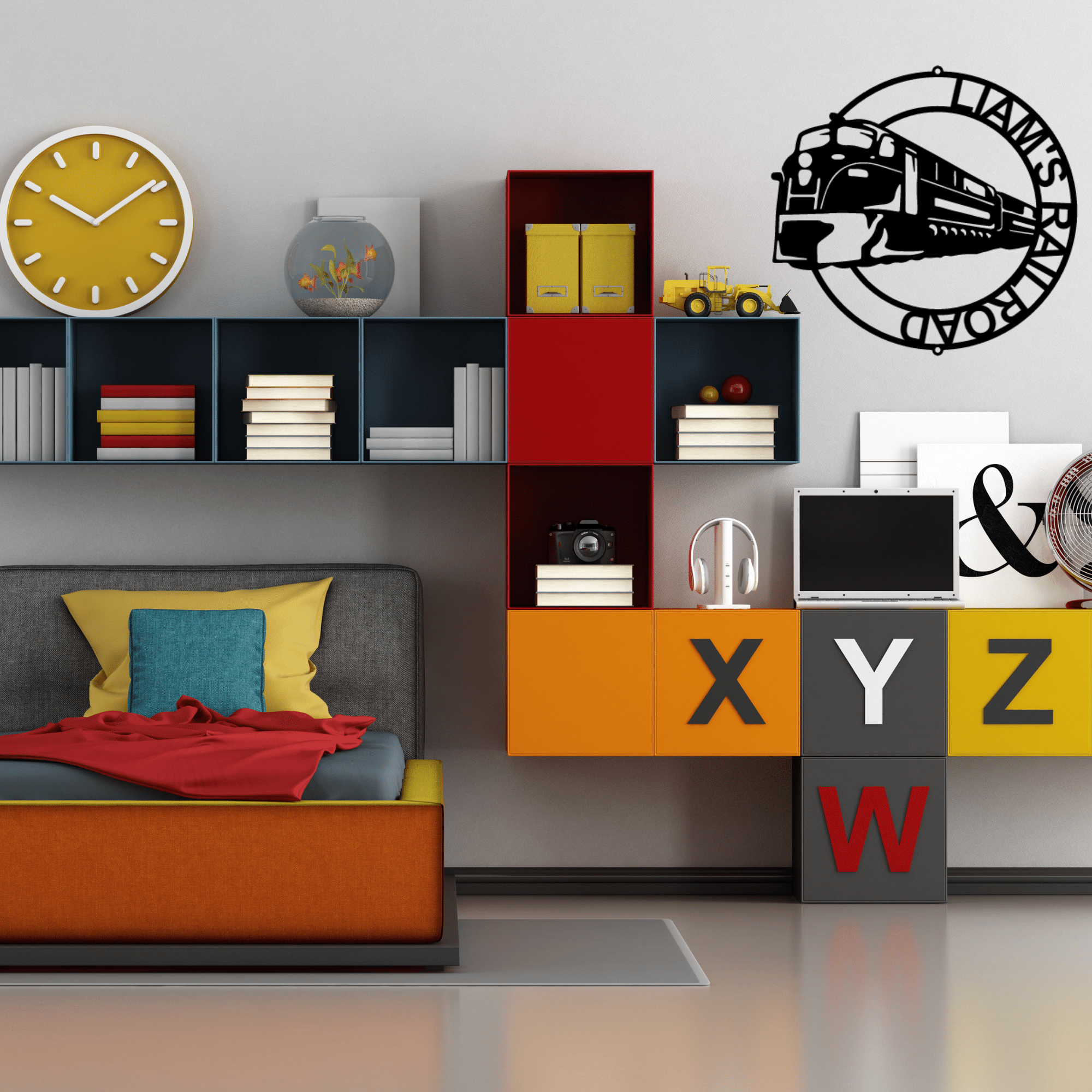 Train Sign - Personalized Metal Name Sign -  Modern Train Monogram