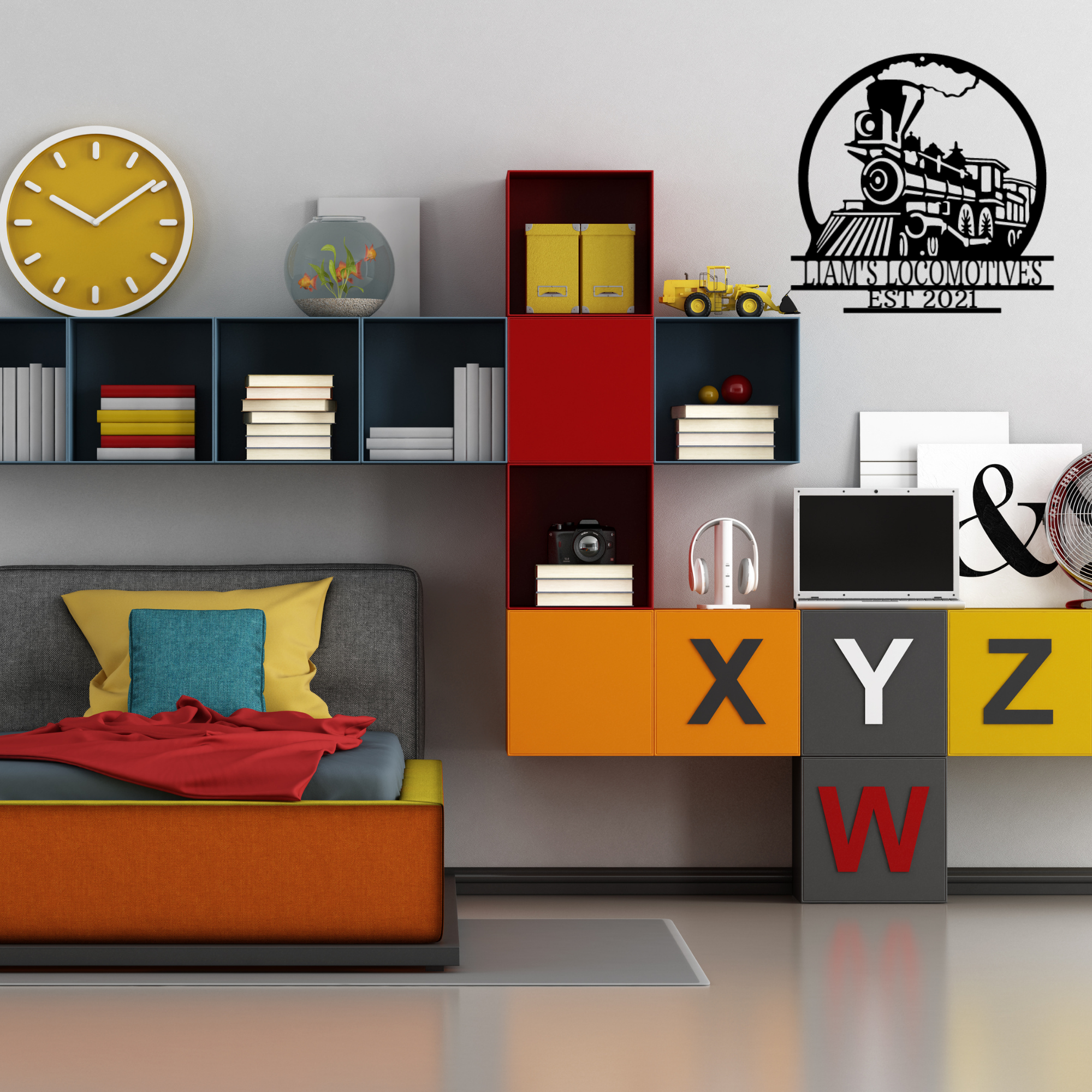 Train Sign - Personalized Metal Name Sign - Old Fashion Train Monogram