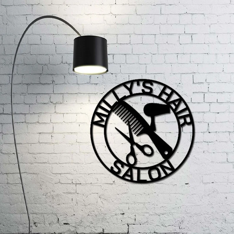 Custom Hair Salon Metal Name Sign Barber Shop