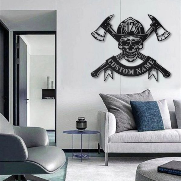 Personalized Firefighter Skull Metal Sign Fire Department Decor Gift for Fireman