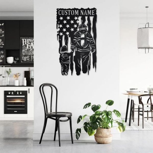 [Copy]Personalized US Fire Fighter Metal Wall Art Custom Fireman Name Sign Gift for Dad