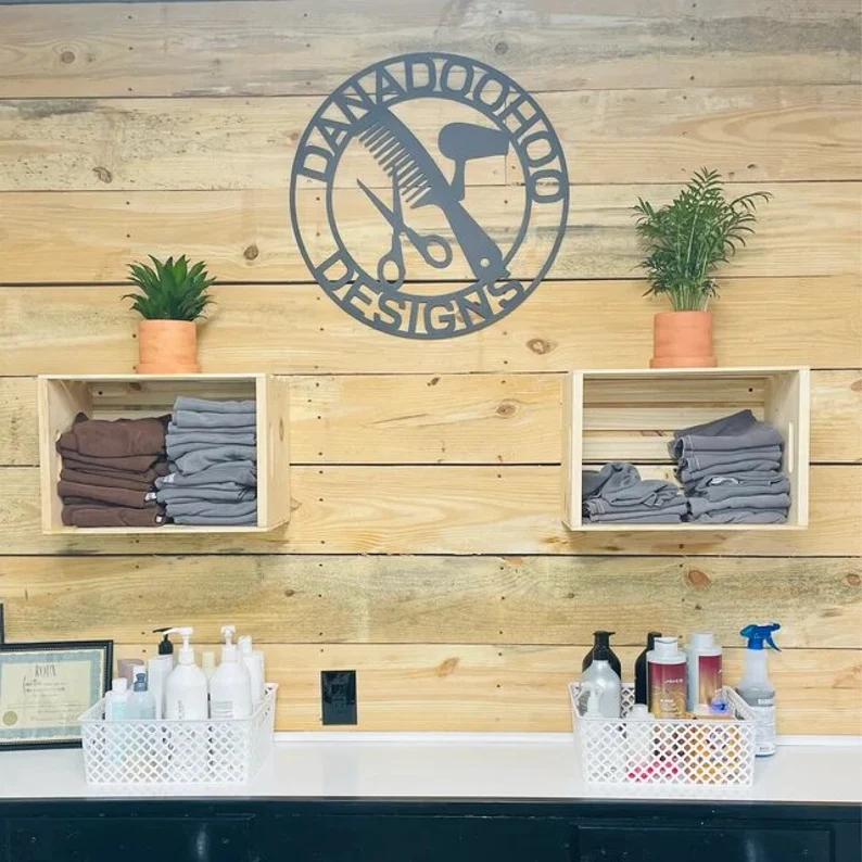 Custom Hair Salon Metal Name Sign Barber Shop