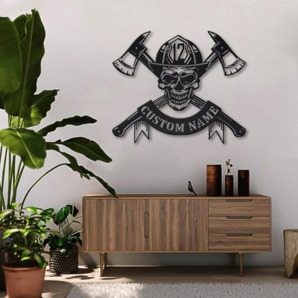 Personalized Firefighter Skull Metal Sign Fire Department Decor Gift for Fireman