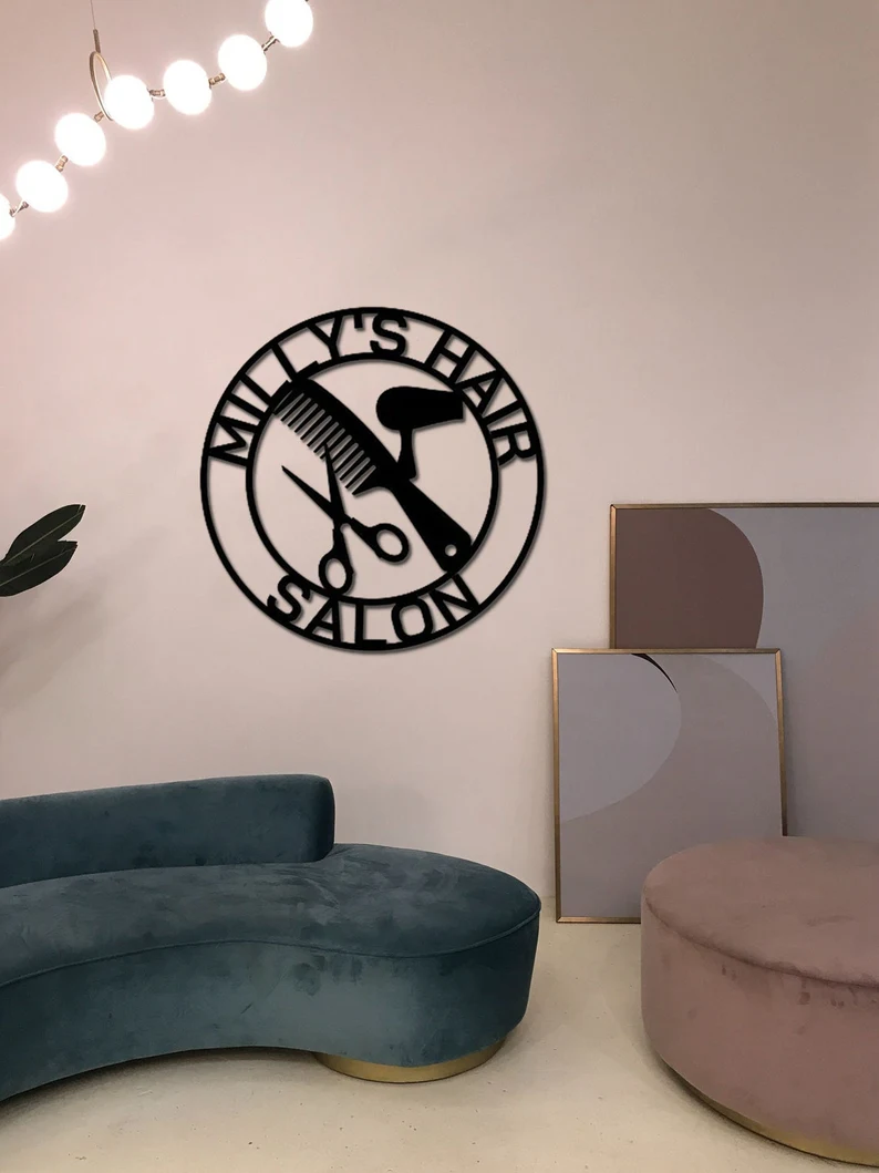 Custom Hair Salon Metal Name Sign Barber Shop