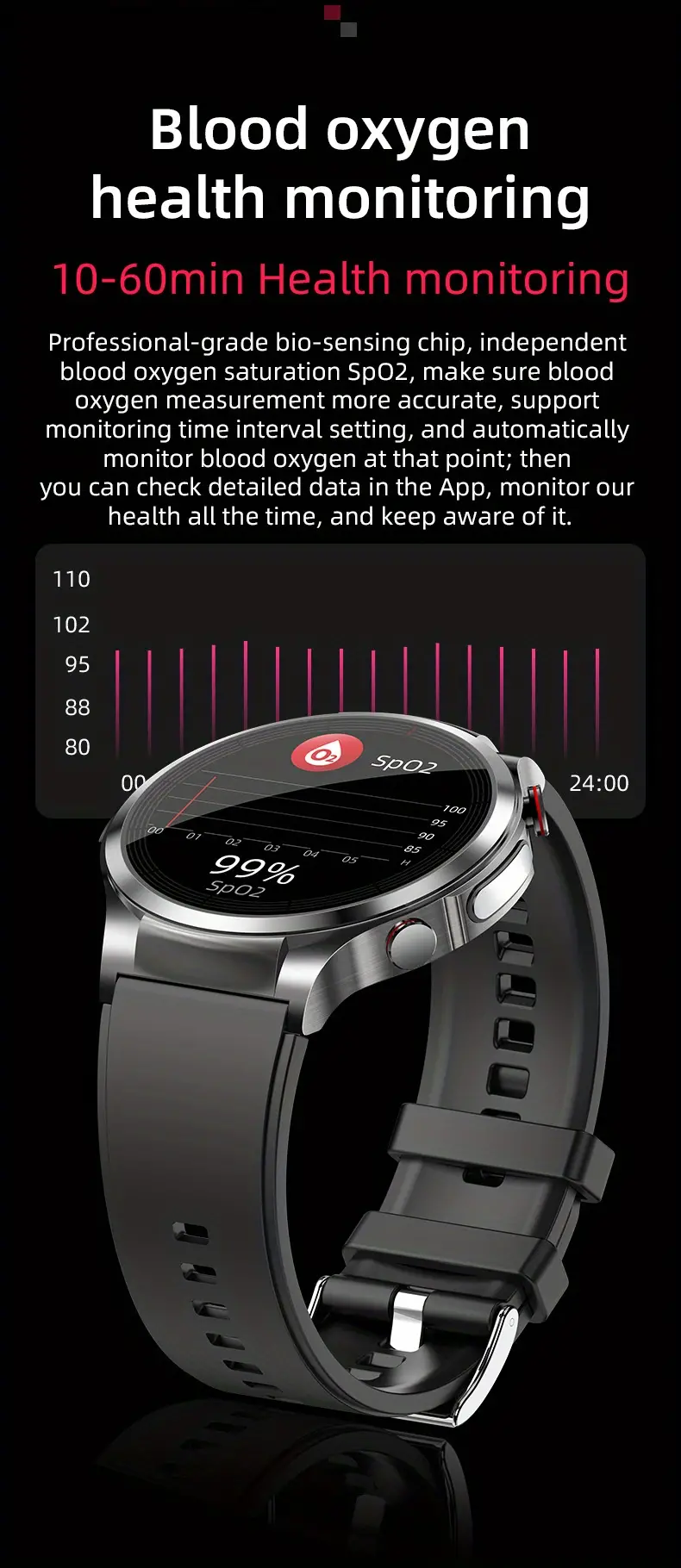 non invasive blood glucose ecg blood pressure heart rate body temperature sports smart watch details 12