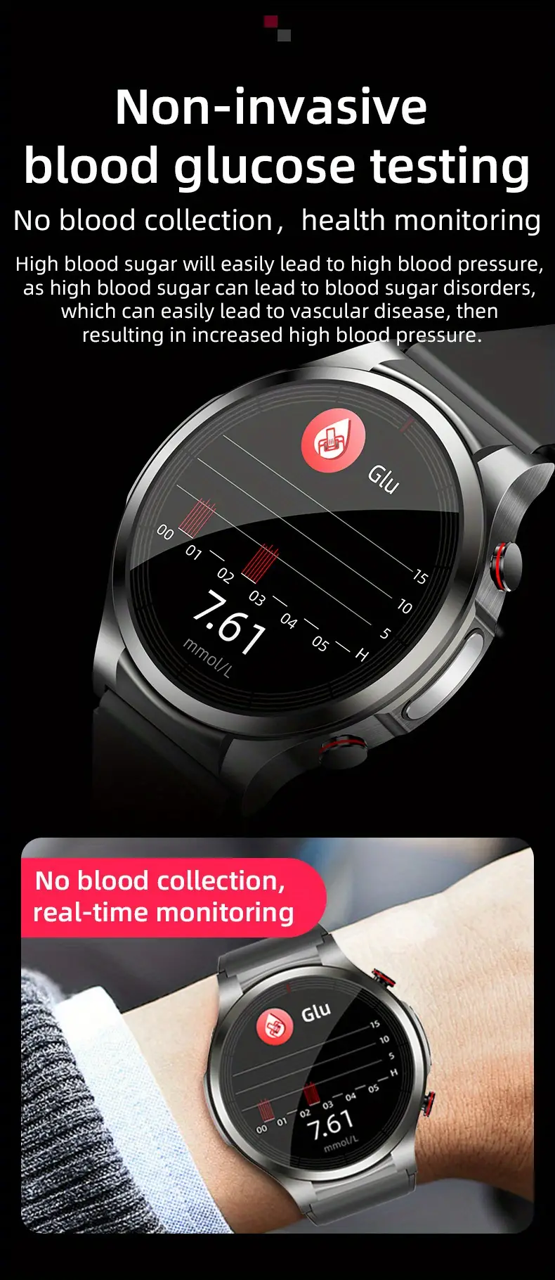 non invasive blood glucose ecg blood pressure heart rate body temperature sports smart watch details 7