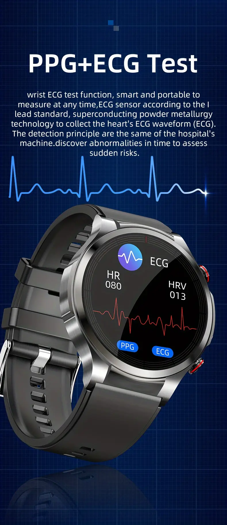 non invasive blood glucose ecg blood pressure heart rate body temperature sports smart watch details 5