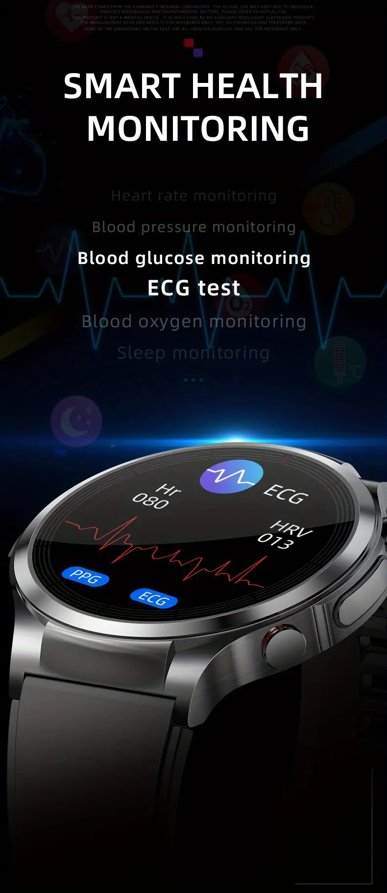 non invasive blood glucose ecg blood pressure heart rate body temperature sports smart watch details 0