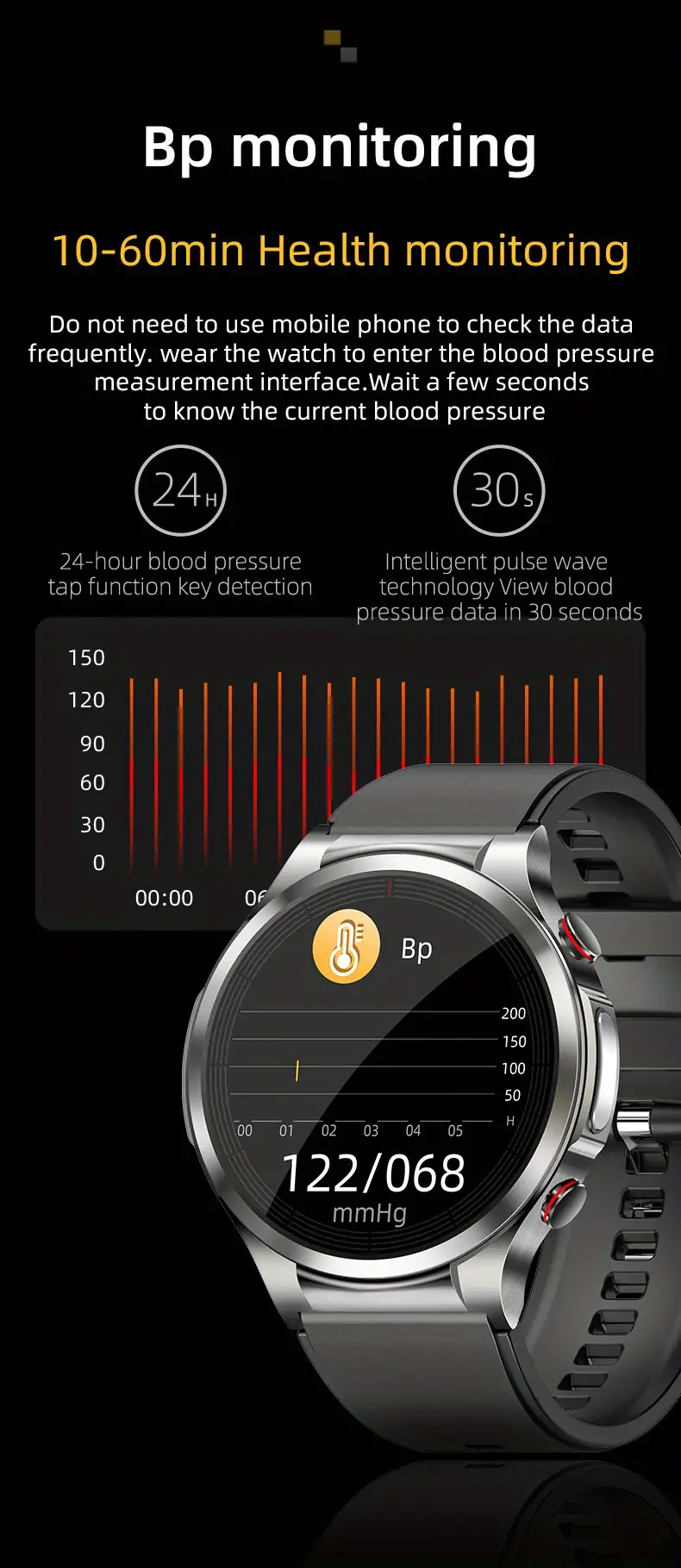 non invasive blood glucose ecg blood pressure heart rate body temperature sports smart watch details 10