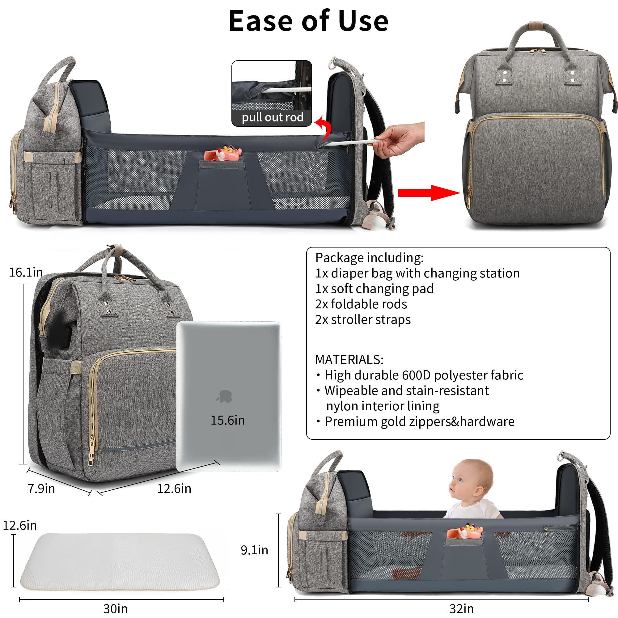 Personalized Embroidery Waterproof Diaper Backpack | CWPack38